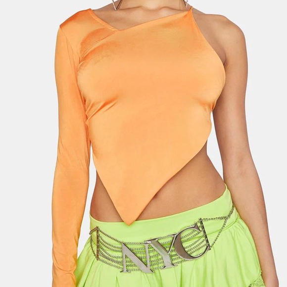 Orange Asymmetrical One-Shoulder Top sz large fits medium